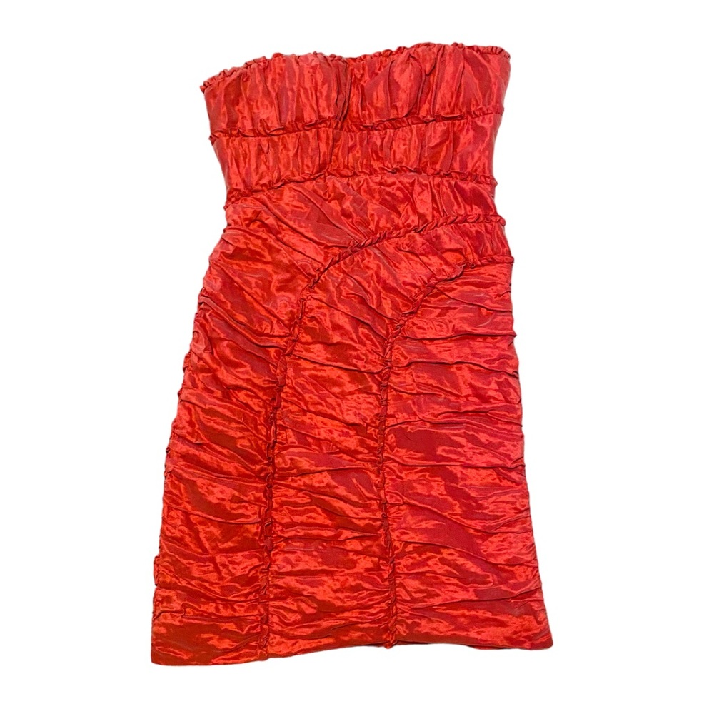 BCBGMAZAZRIA Coral Pink Ruched BodyCon Strapless Dress